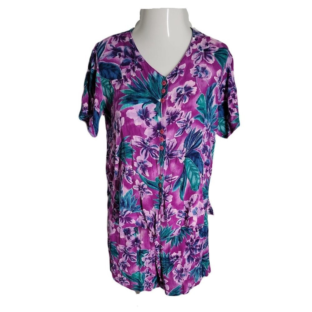 California Krush Vintage Top & Shorts 2 Piece Purple Floral Outfit Set ~ Sz PM